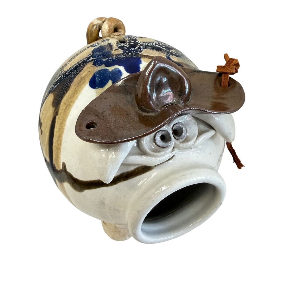Vintage Piggy Bank Ceramic Pig Cowboy Hat Studio Pottery Large Medium Multi